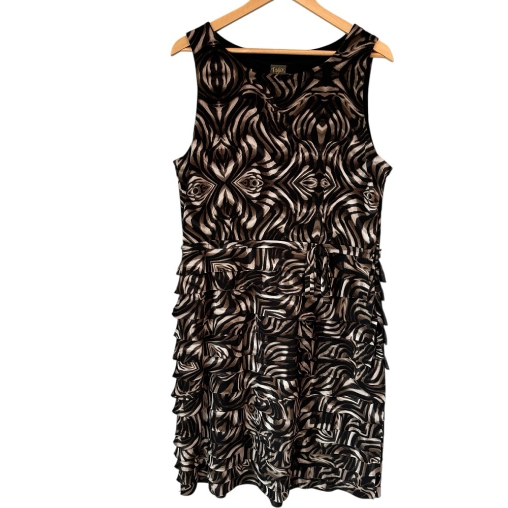 Taylor Monochrome Swirl Sleeveless Midi Vacation Dress, 14